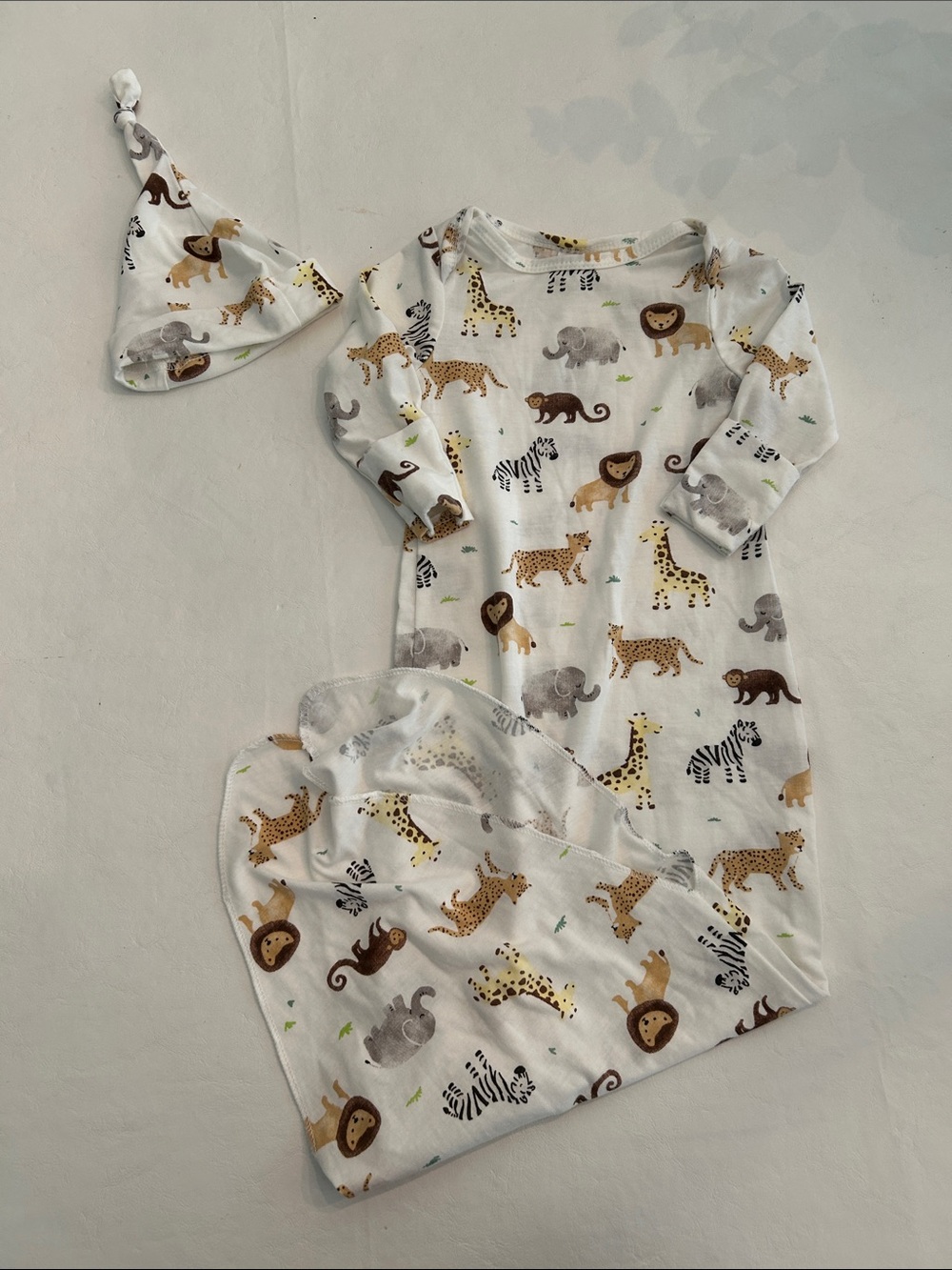 Starting Out Safari Animal Pajama Gown & Hat Set